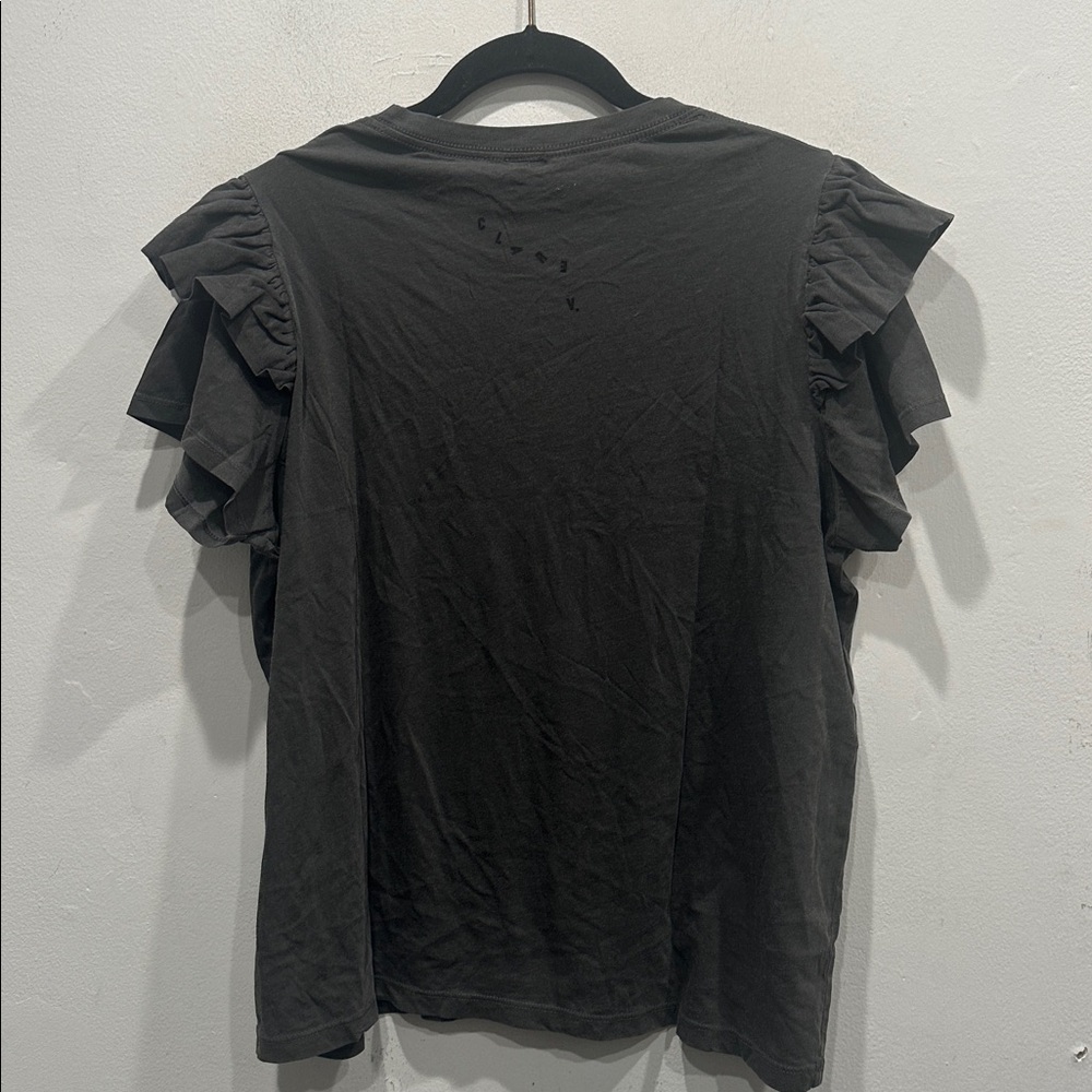 Clare V. Ruffle Charcoal Crew Neck T-Shirt Top x- large NWT 100% cotton NWT - Picture 7 of 10